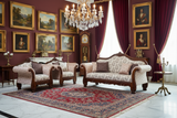 Load image into Gallery viewer, W Sofa Antique ornate carved mahogany set in a grand heritage drawing room