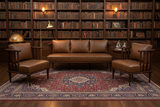 Load image into Gallery viewer, W Sofa Simpollo tan leather and spindle wood set in a distinguished study