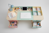 Load image into Gallery viewer, Orbit kids study table top-down view with colorful storage and stationery